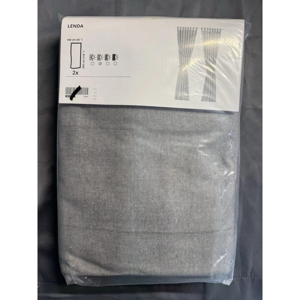 IKEA LENDA Gray‎ Cotton Curtains w/ Tie-Backs 55x118